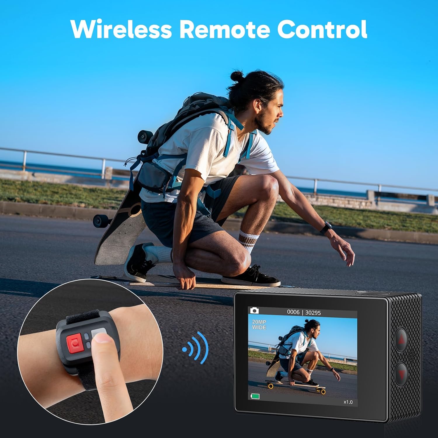 AKASO EK7000 4K30FPS 20MP WiFi Action Camera with EIS Ultra HD 131FT Waterproof Underwater Camera Remote Control 4X Zoom Support External Microphone Black - Image 6