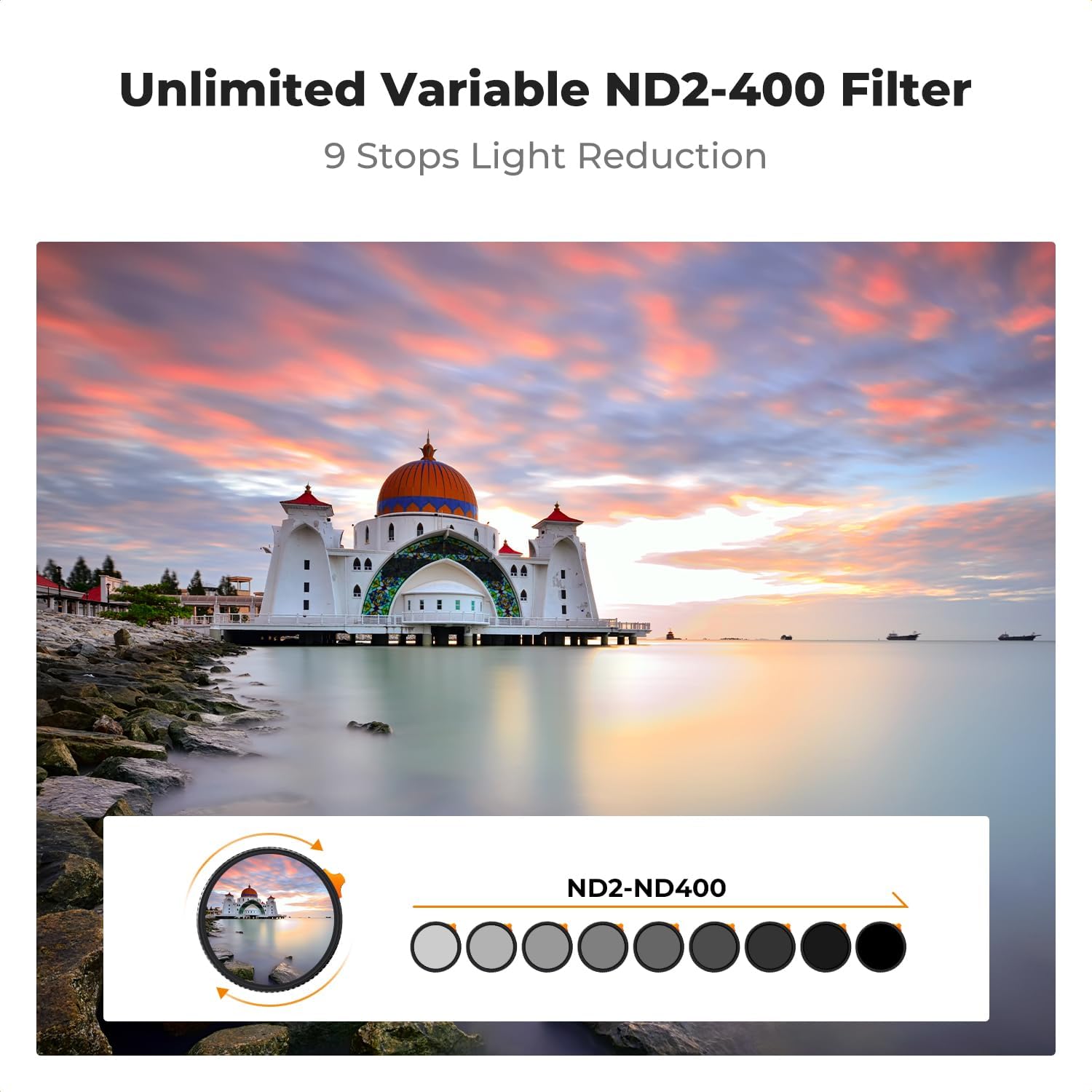 K&F Concept 82mm Putter Variable ND Filter ND2-ND400 (1-9 Stops) 28 Multi-Layer Coatings Import AGC Glass Adjustable Neutral Density Filter for Camera Lens (Nano-X Series) - Image 2