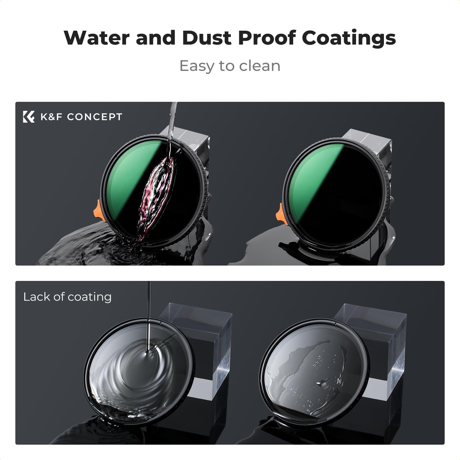 K&F Concept 82mm Putter Variable ND Filter ND2-ND400 (1-9 Stops) 28 Multi-Layer Coatings Import AGC Glass Adjustable Neutral Density Filter for Camera Lens (Nano-X Series) - Image 7