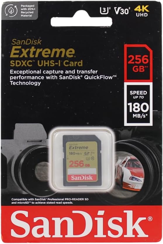 SanDisk 256GB Extreme SDXC UHS-I Memory Card - C10, U3, V30, 4K, UHD, SD Card - SDSDXVV-256G-GNCIN
